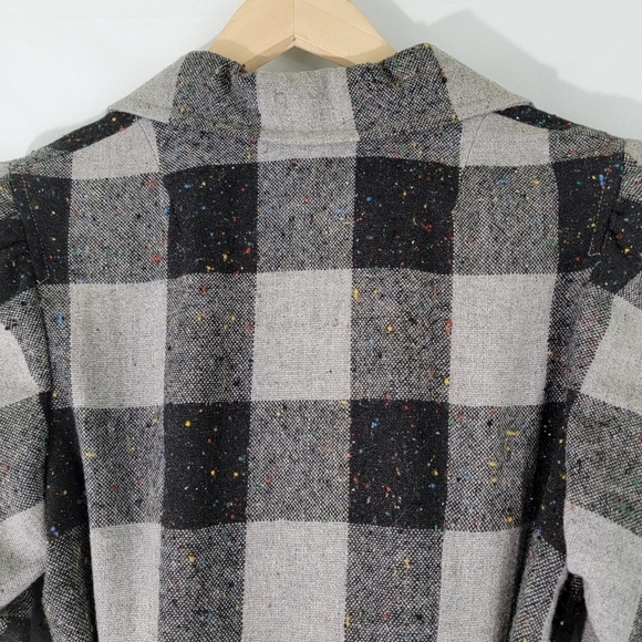 Women's Black/Gray Plaid Dress Coat Sz 11 Belted Cotton Blend Pocket Academia - Picture 8 of 11